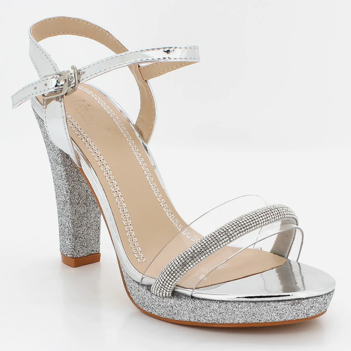 Womens "YUVA" Embellished Block Heel Slide-In Sandals